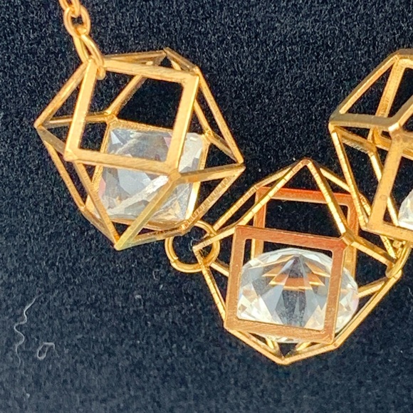 Caged Crystals Glass Geometric Modern Necklace WOW - Picture 5 of 5